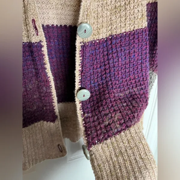FREE PEOPLE Lake Tahoe Color block‎ Cardigan Sweater Grandma Core Size S - Image 7