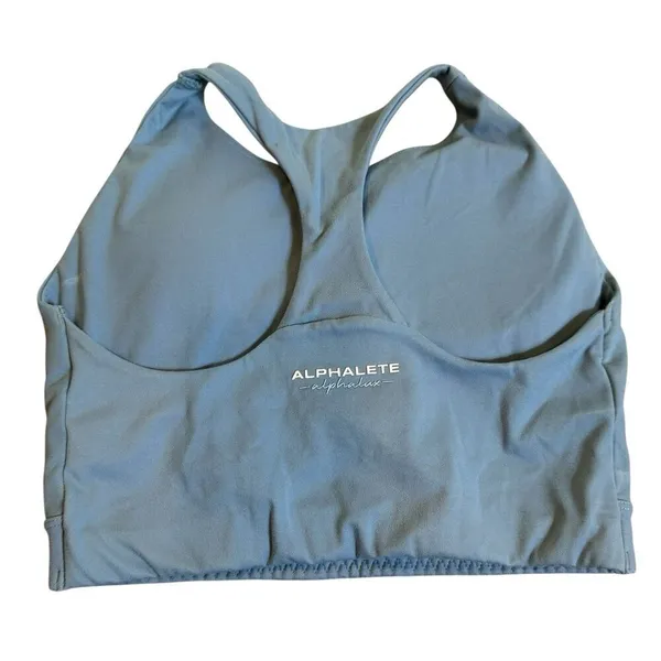 Alphalete Sports Bra XS Blue Alphalux Padded Racerback High Neck Gym Workout - Image 2