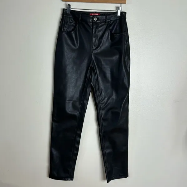 Guess Women's Faux Leather Pants Trousers Festival Rave Preppy Black Size M - Image 2