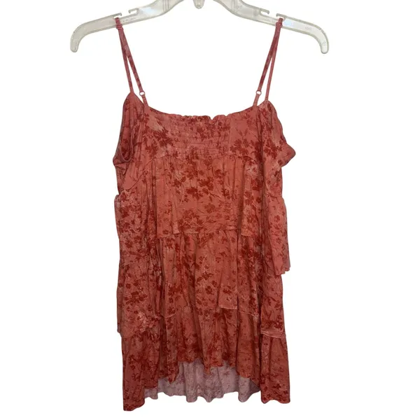 Y2K Mudd Coral Tiered Flowy Crochet Macrame Knit Boho Cami L/XL Babydoll - Image 2
