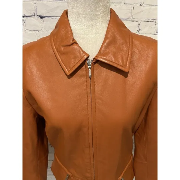Vintage Wilsons Leather Jacket Women Orange Zip Up Size Medium - Image 3