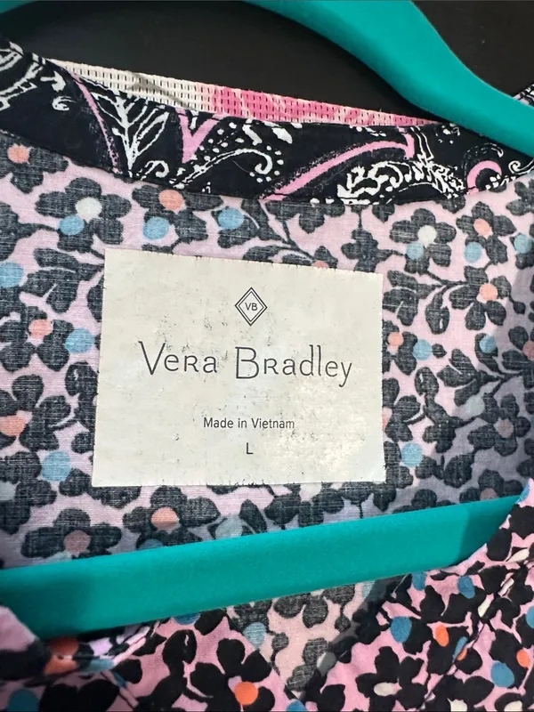 Pink floral Print Short Sleeve ladies scrub Top Sz L by Vera Bradley - Image 5