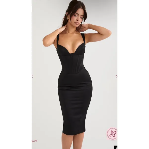 House of CB FIORELLA Black Satin‎ Corset Midi Dress Size Small Feminine Sexy - Image 4