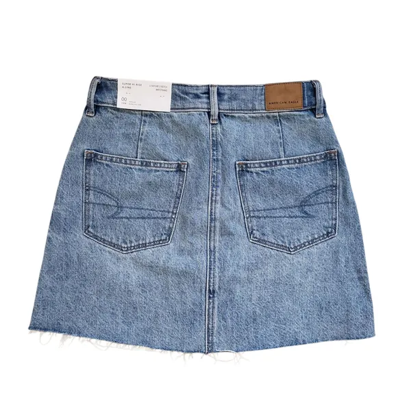 American Eagle Denim Mini Skirt Womens 00 Button Fly High Rise Jean Frayed Hem - Image 8