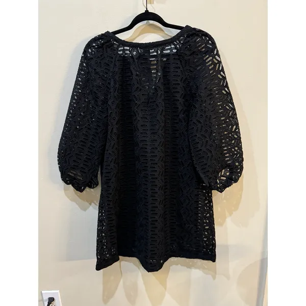 CLUB MONACO Dress Black V Neck Eyelet Balloon Sleeve Peasant Size Small‎ - Image 5