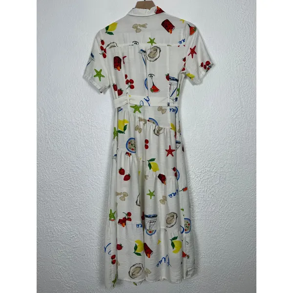 Milk & Honey Printed Button Front Belted Short Sleeve Midi Dress Size Small - Image 3