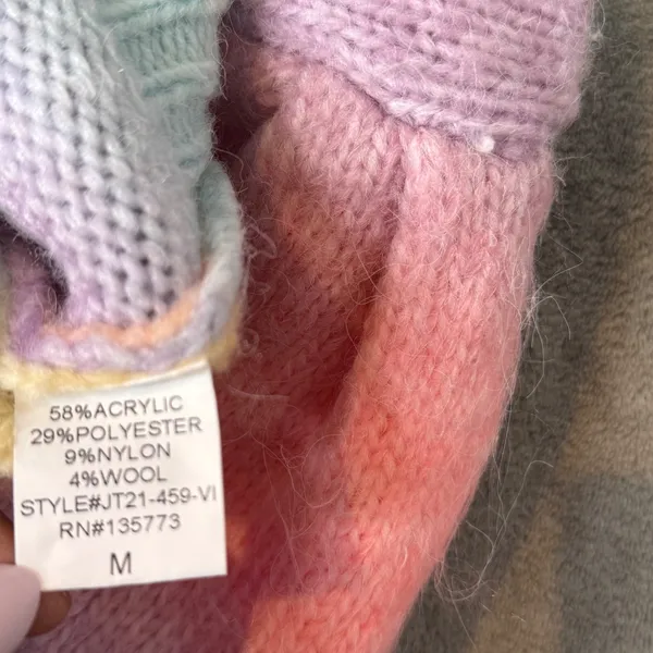 VICI Pastel Rainbow Fuzzy Crop Sweater Puff Sleeve‎ Dopamine Kawaii Kidcore Sz M - Image 7