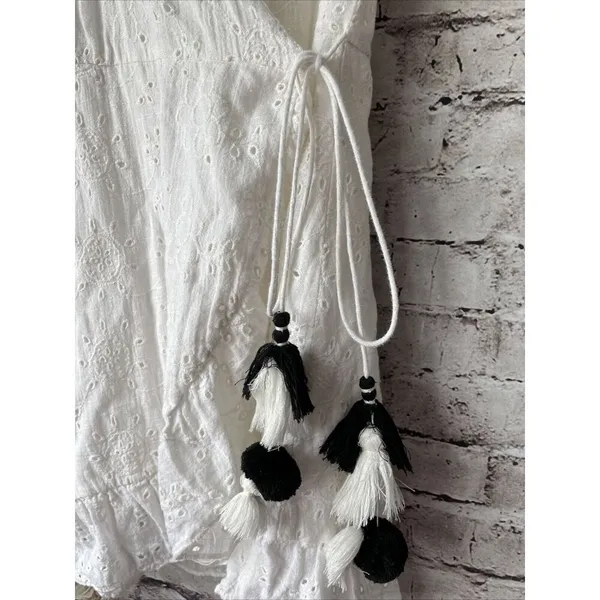 trf‎ collection ZARA White Eyelet Mini Wrap Dress V Neck BOHO Women’s S - Image 3