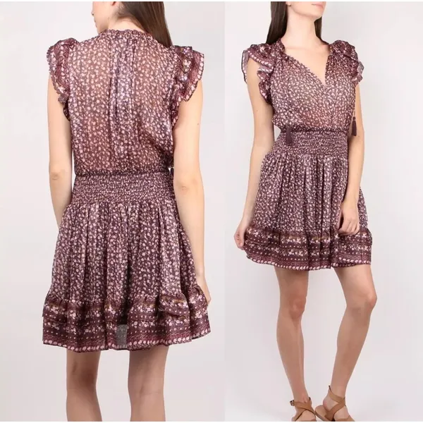 Ulla‎ Johnson Nyssa Silk Mini Dress Cocoa Burgundy Floral Size 4 - Image 2