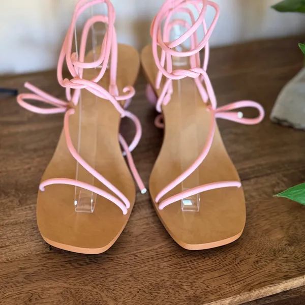 INC Chedel Pink Lace Up Sandal Women 8.5 Ball Heel Square Toe Strappy Barbiecore - Image 8
