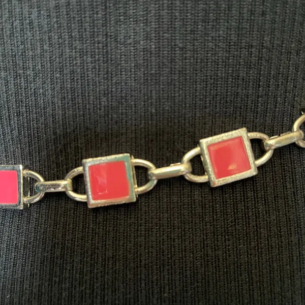 Y2K NY Pink Enamel Link Silver Chain Womens Belt Sz S 31" Adj Festival Coquette - Image 6