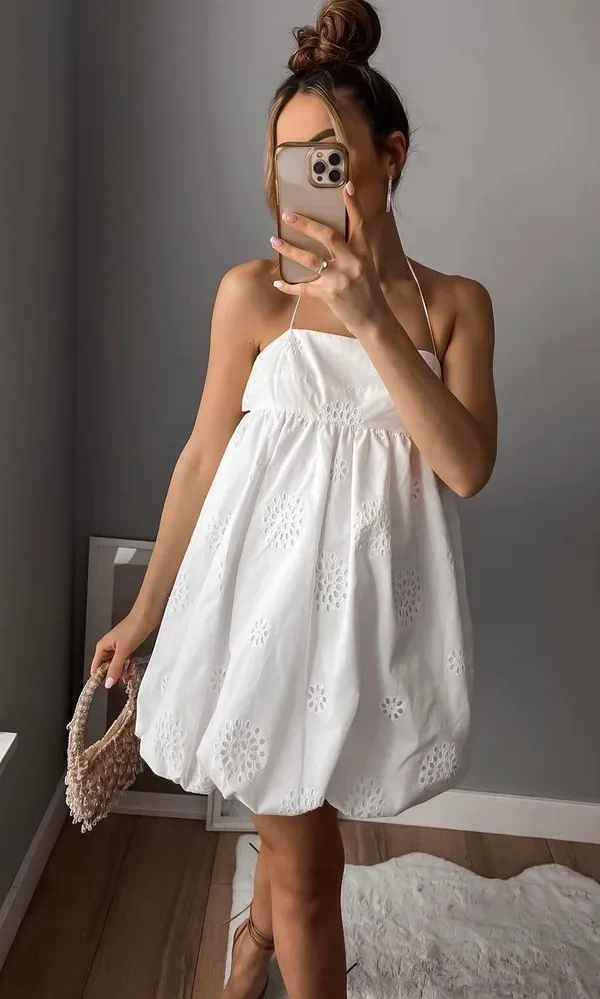 Zara dress mini crochet balloon embroidered white boho vacation casual summer - Image 5