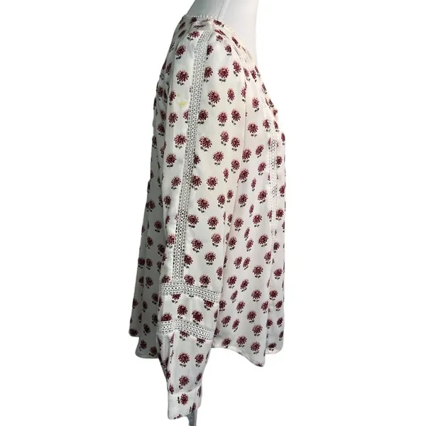 LOFT Floral Eyelet Blouse White M - Image 7