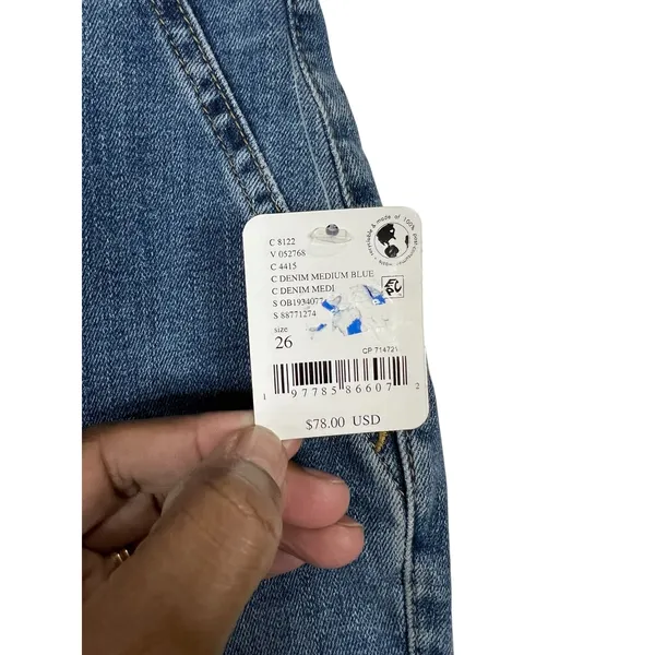 NWT- We The Free Level Up Slit Slim Flare Jeans - Medium Blue Raw Hem Size 26 - Image 4