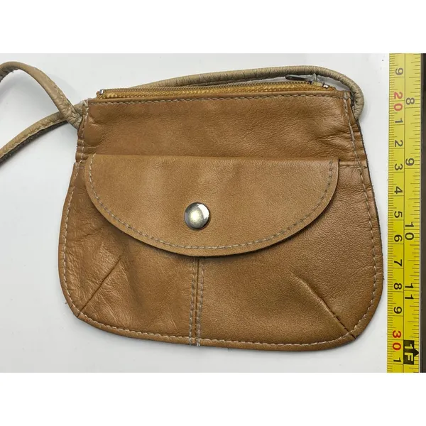 Vintage Leather Mini Crossbody Bag Tan Brown Made in Hong Kong 70s 80s Festival - Image 4