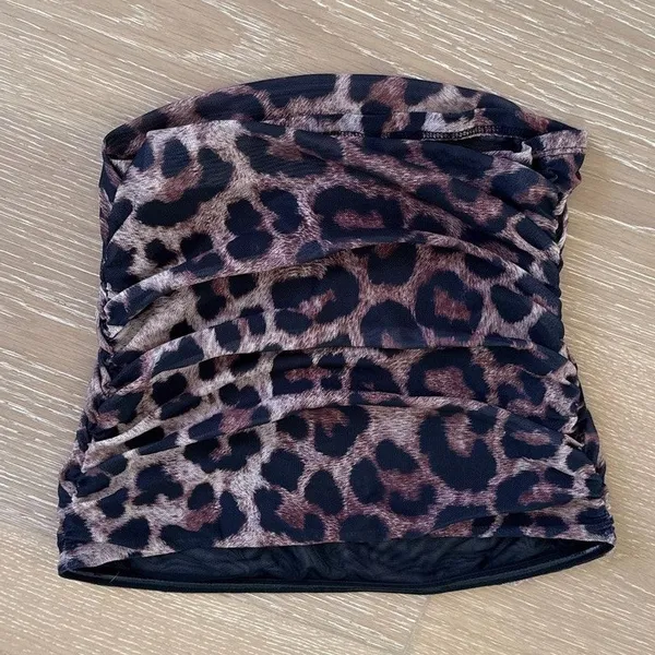 Superdown Tube Top Ruched leopard Print Size S Brown Black - Image 3