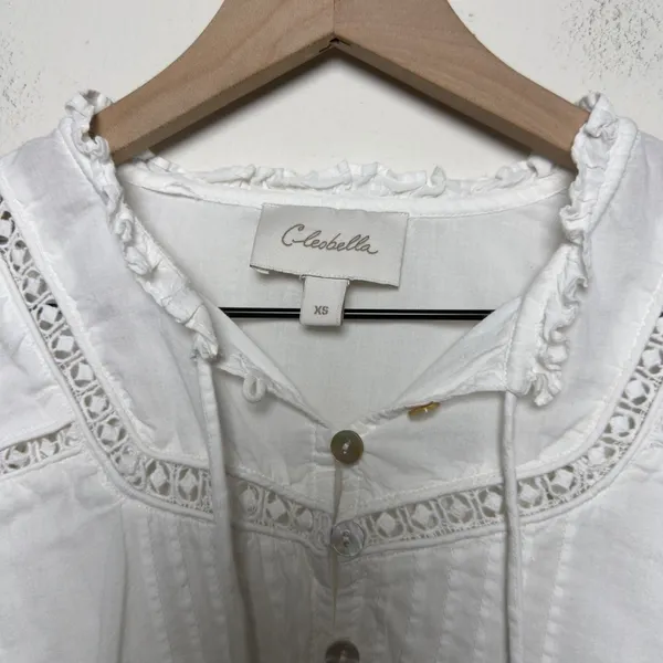 Cleobella Women‎ Cotton Top XS White Boho Lace Tassel Pintuck Cottage Peasant - Image 2