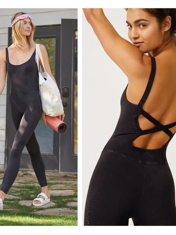 Free People Movement Good Karma Onesie Jumpsuit Dark Gray Charcoal Sleeveless - Image 2
