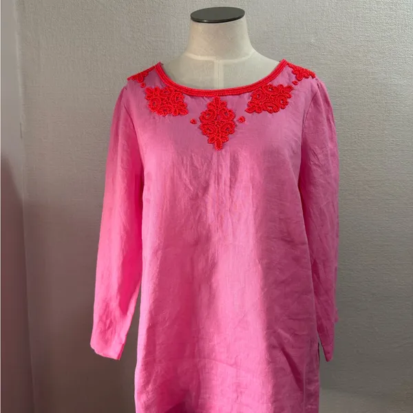 Lilly Pulitzer Pink and Red Embroidered Pajama Set - Image 3