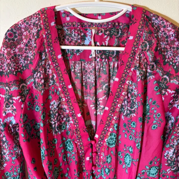 Free People Run Free‎ Blouse in Pink Combo Size XS - Image 3