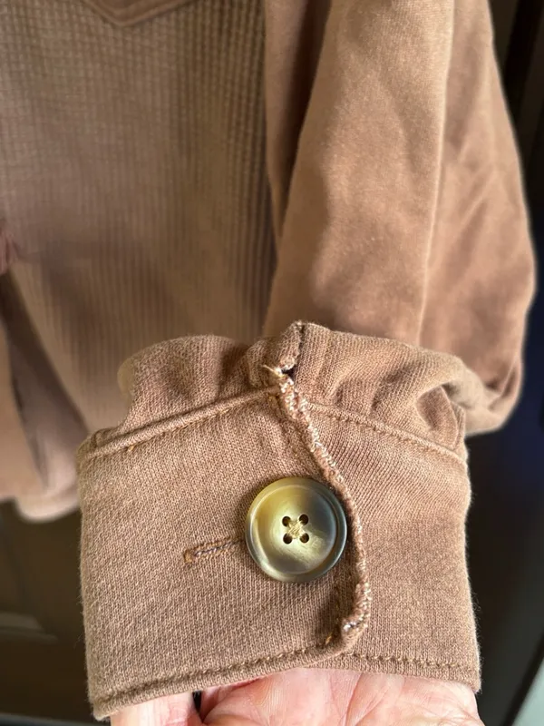 EUC American Eagle Waffle Button Front Hoodie Shacket Brown Generous XS - Image 4