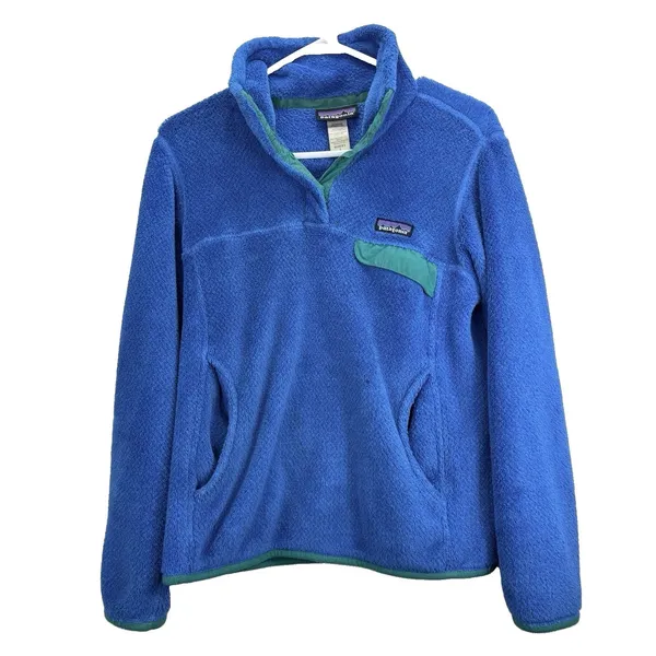 Patagonia Blue Re-Tool Snap-T Pullover Pockets Fuzzy Jacket Women's SMALL - Image 2
