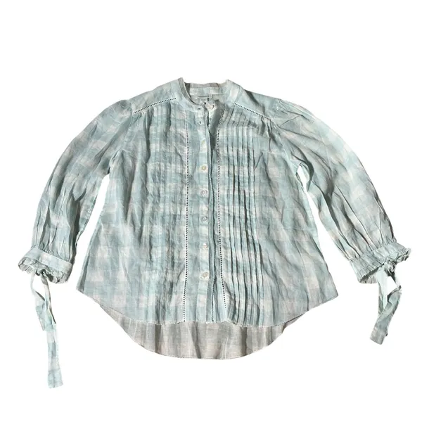 Sundance Cottagecore‎ Gingham Pintuck Lace Cotton Blouse PXXS Tie Sleeve Top - Image 2