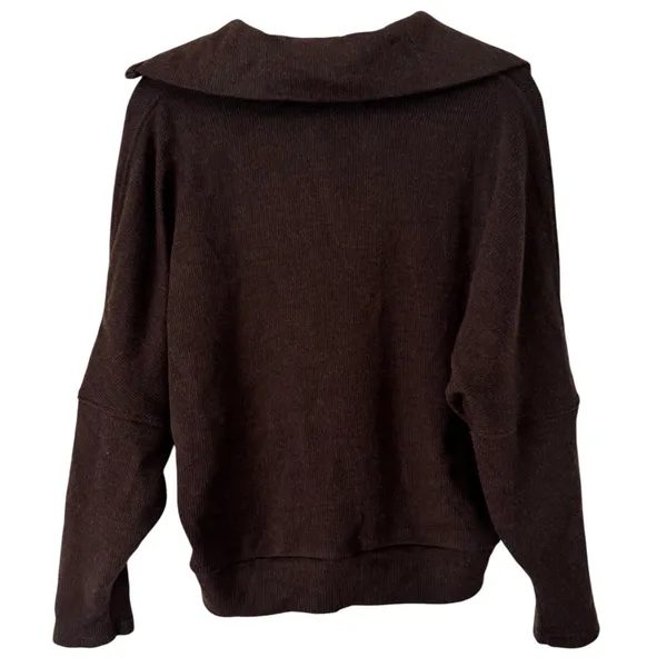 NWT OGL Cozy Collared Batwing V Neck Pullover Brown Sweater Women’s Medium - Image 2