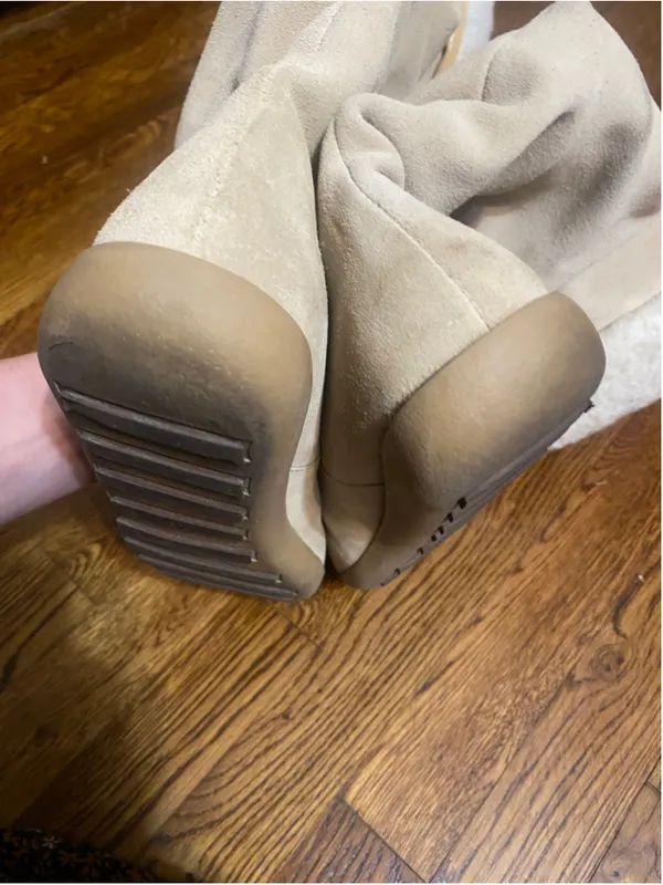 Vintage Liz Claiborne Leather Boots Slouch Knee High Cream Faux Fur Y2K Indie 10 - Image 9