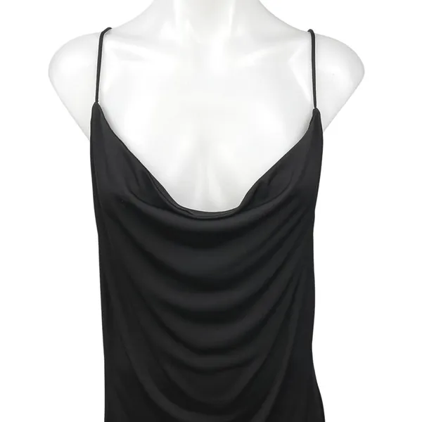 Zara Black Silky Cowl Neck Cami Camisole Midi Backless Tank Slip Dress Size L - Image 5
