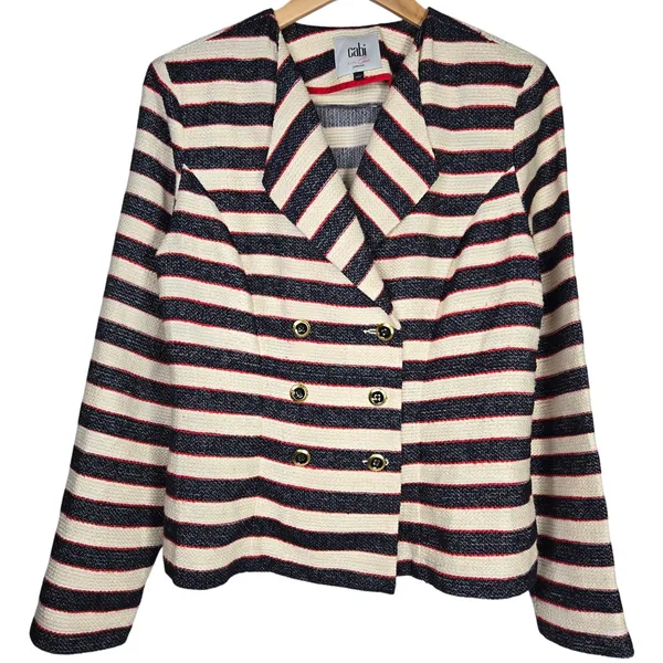 Cabi 5094 Cruise Striped Blazer Jacket 6‎ Navy Cream Red Gold Buttons - Image 2