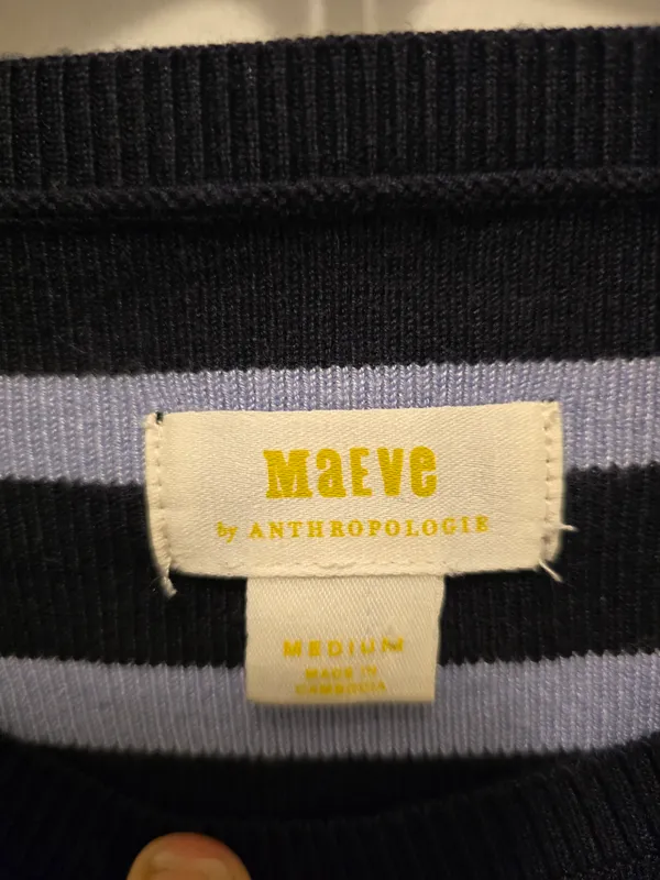 Anthropologie Striped Long-Sleeve Crewneck Top in Black and Light Blue - Image 2