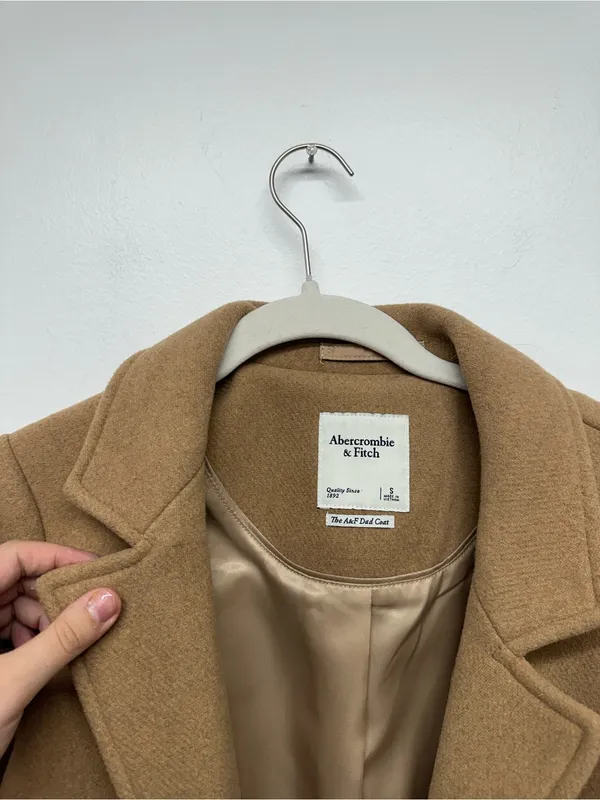 Abercrombie & Fitch Classic Women's Tan Wool-Blend Long Dad Coat - Image 13
