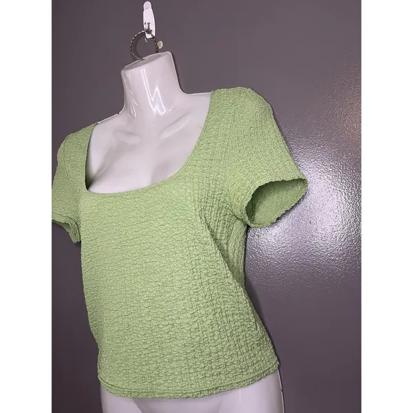 Madewell Shirt Womens Medium Green Textured Square Neck Short Sleeve Knit Top - Image 3