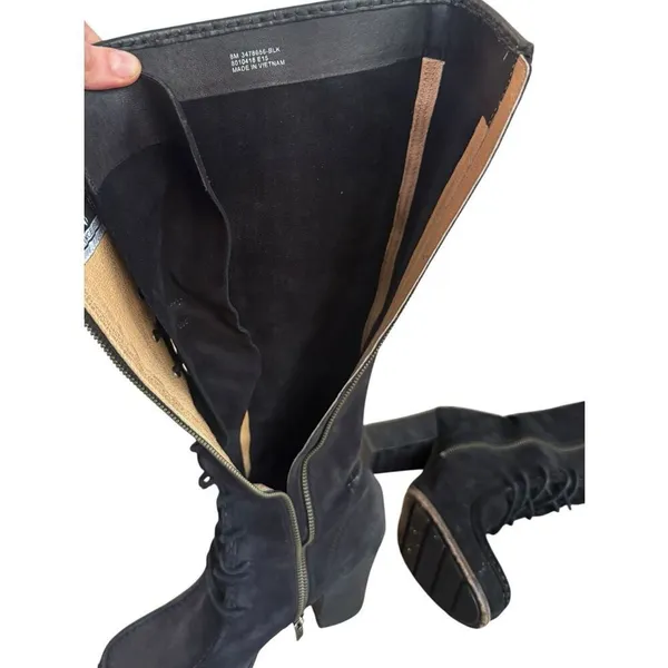 FRYE PARKER MOCCASIN LACE UP KNEE HIGH ZIPPER Black Suede RARE 8 - Image 8