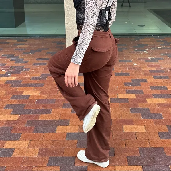 Primark Denim Co Brown Cargo Style Straight Leg Pants - Image 2