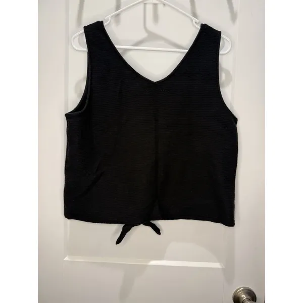 Madewell Woman's Black Textured Ribbed Front Tie V Neck Tank Top Large Blouse - Image 4