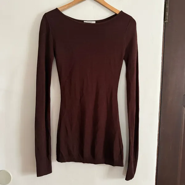 ENTIRE STUDIOS Brown Slinky Knit Long Sleeve Boat Neck Long Top Small - Image 6