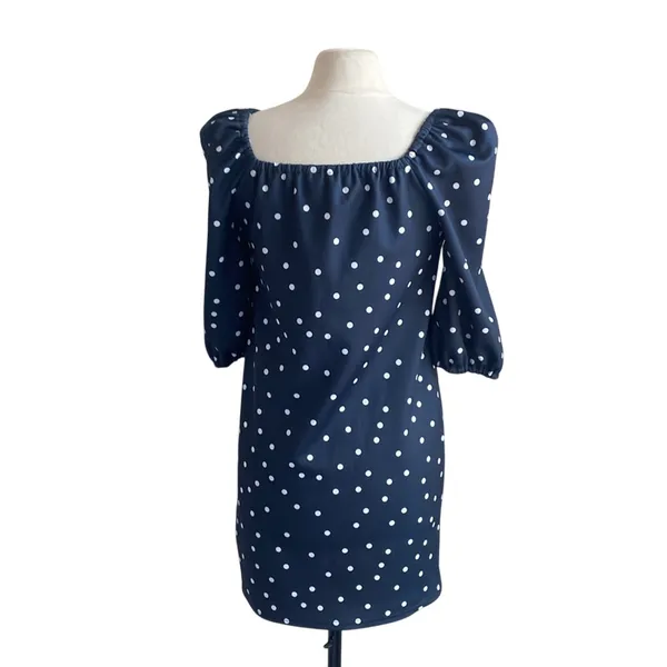 ASOS Puff Sleeve Dress Womens Sz 6 Navy Polka Dot Square Neck Mini - Image 5