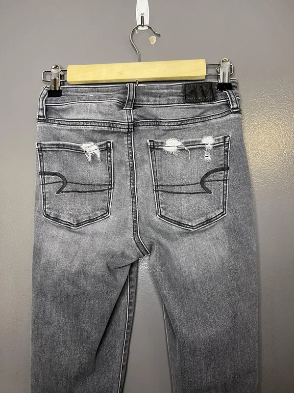 American Eagle Super Hi Rise Jegging Jeans Womens 0 X-Short Charcoal Distressed - Image 5