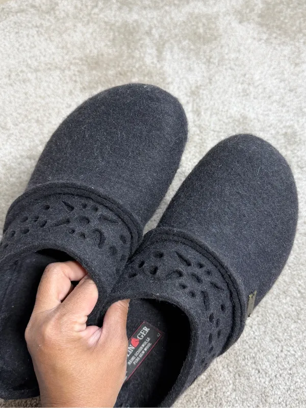 Haflinger Women’s Lacey Clog Shoes Slip On Wool in Charcoal Black 42/US 11 - Image 6