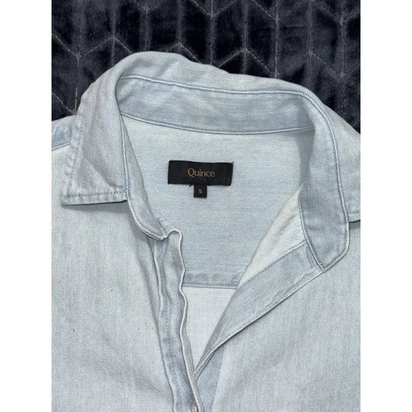 Quince Women's Chambray Shirt Dress Blue Cotton Button Up Mini Tunic Denim Sz S - Image 4