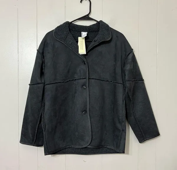 Banana Republic Reversible Vegan Suede Sherpa Jacket Gray Size XS NEW - Image 2