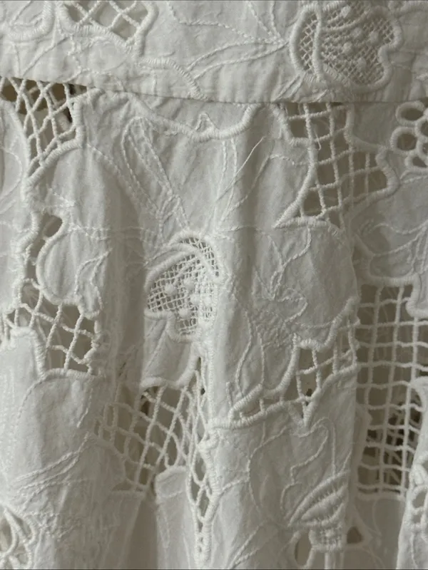 KARINA GRIMALDI 100% Cotton White Lace Tiered Eyelet Maxi Skirt Size Small - Image 5