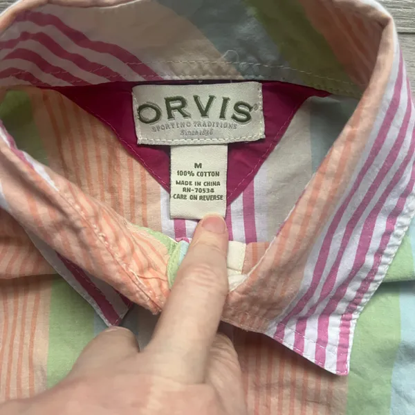 Orvis Pink Orange Pastel Easter Vertical Stripe Long Sleeve Button Down Size M - Image 3