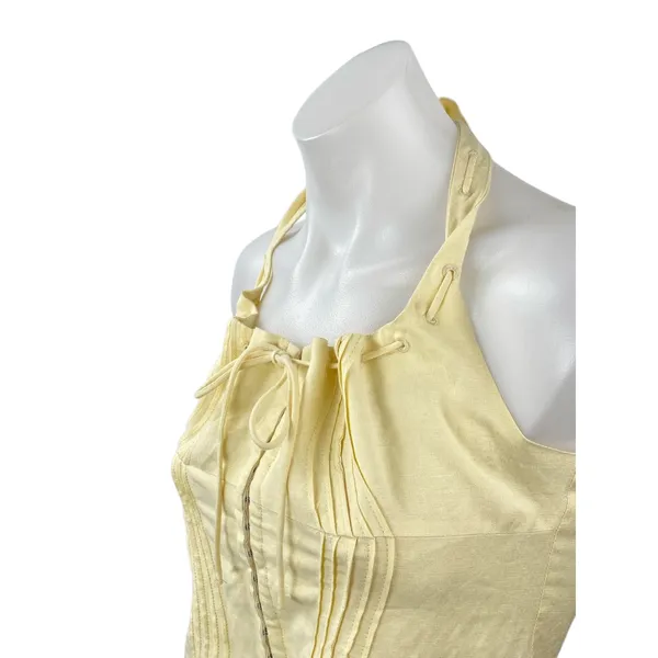 ASTR The Label Yellow Halter Pintucked Smocked Tie Sleeveless Crop Top Size S - Image 3