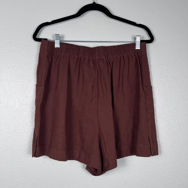 House Of Harlow Women's Linen Blend Shorts Brown Sz L - Image 5
