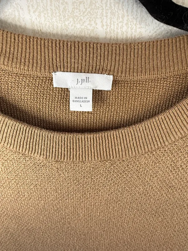 J.Jill Camel Tan Tunic Sweater Large Cotton Silk Wool Blend Side Slit - Image 6