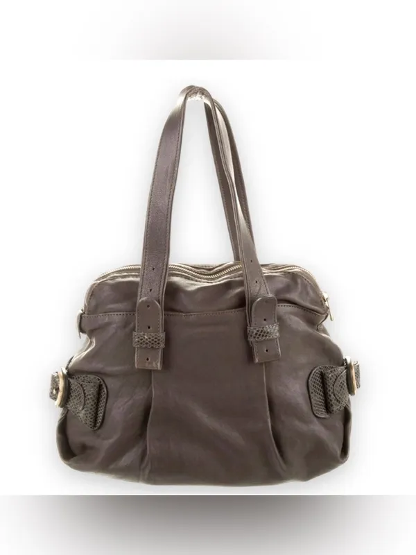 See by Chloé Gray Brown Leather Shoulder Bag Snakeskin Trim - Image 6