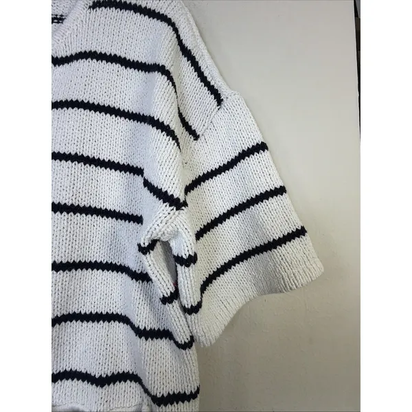Talbots Womens black Striped Knit sweater Cardigan Preppy coastal nautical large - Image 4